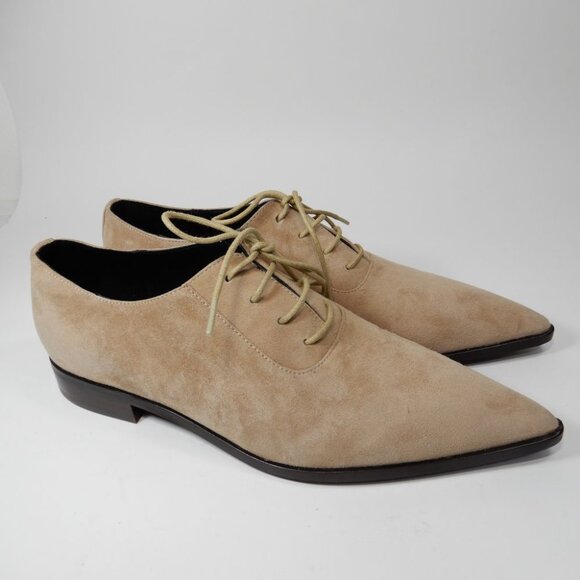 L'AGENCE Elise III Pointed Toe Oxford Flat Shoes Size 6.5 Cappuccino Suede NEW - Picture 9 of 16